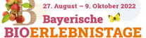 Logo und Schriftzug 27. August bis 9. Oktober 2022 Bayerische Bioerlebnistage 